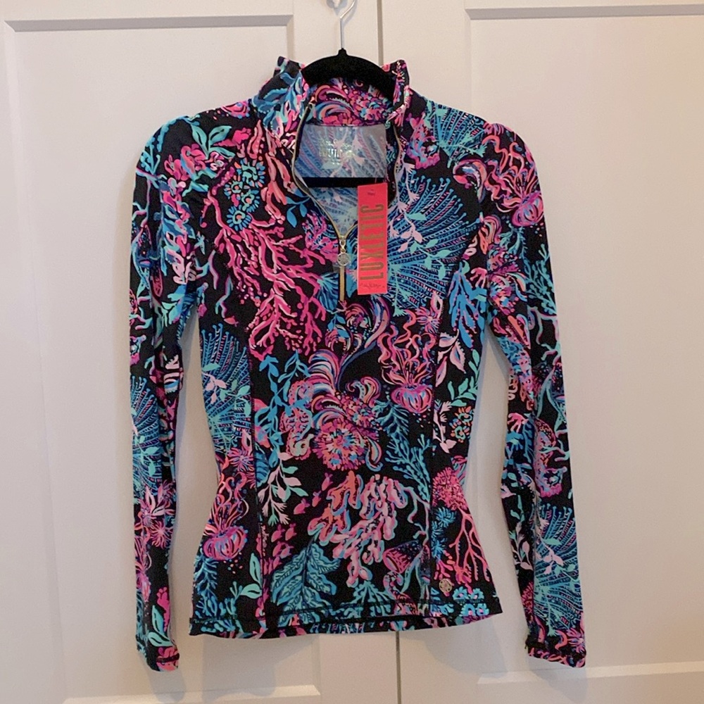 Brand New Lilly Pulitzer Justine 1/2 Zip UPF 50+ in Onyx Twilight Coral